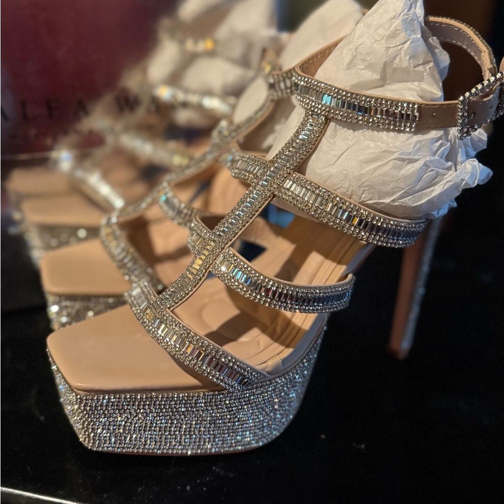 Glamorous Rhinestone Strappy Platform Heels by Azaela Wang